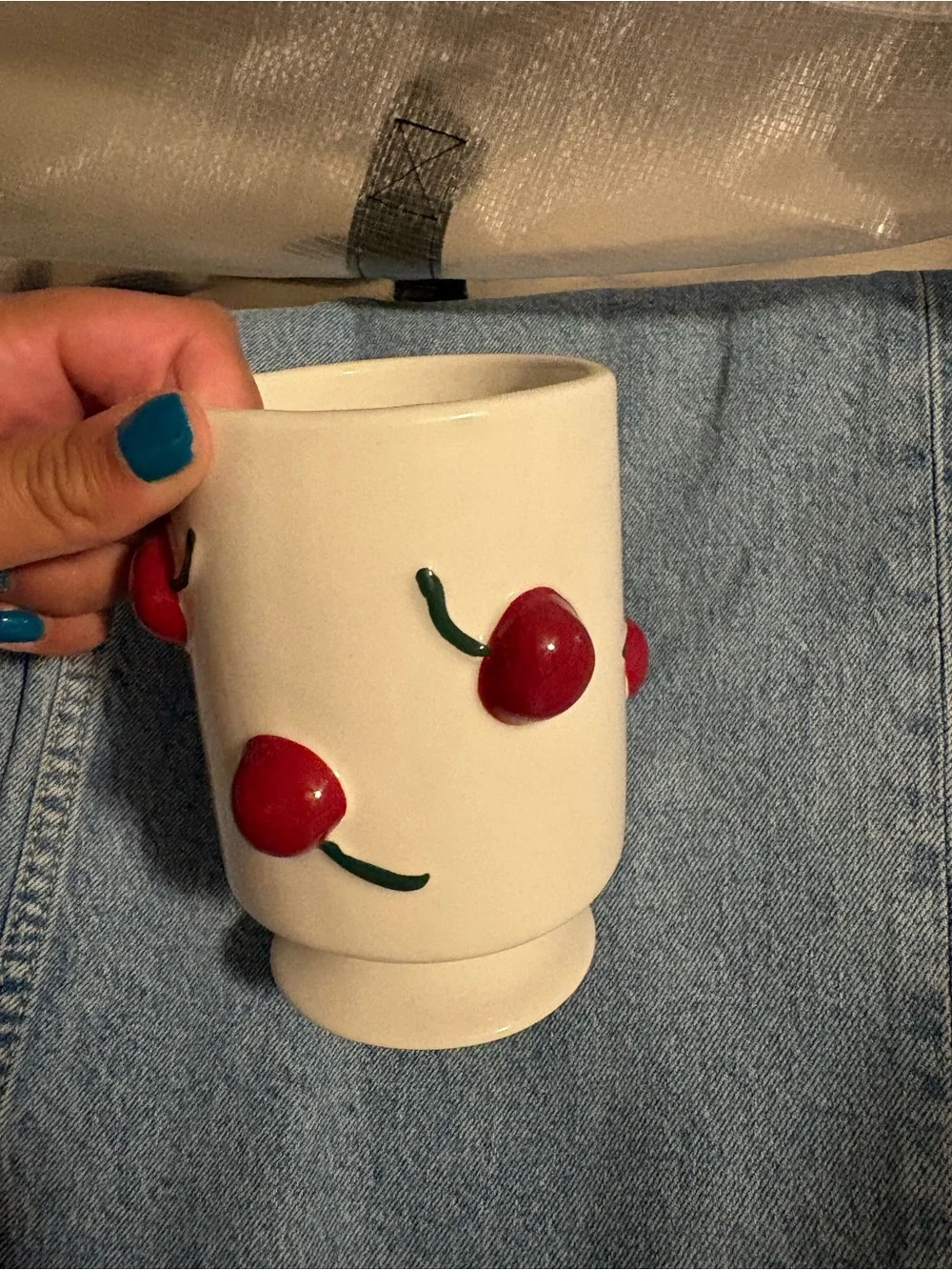 Ceramic Cherry Makeup Brush Holder - White with Red Accents